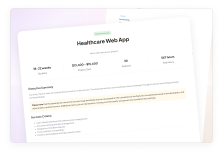 Healthcare web app cost estimate